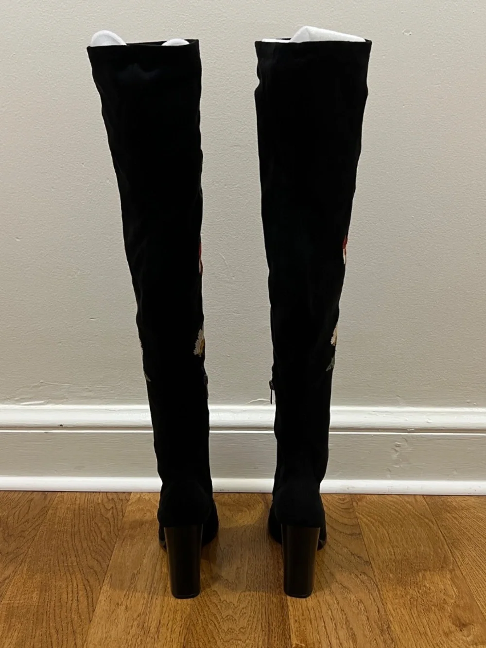 Sam Edelman Vena Black Microsuede Floral Embroidered Over-the-Knee Boots, Sz 10M